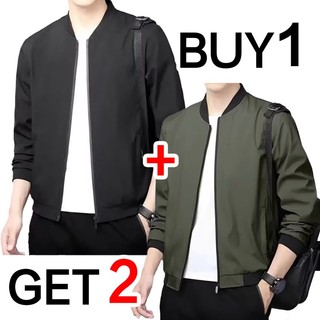 BUY 1 GET 2 Plain Bomber Jacket For Men Unisex High Quality Motorcycle Coat Crew Neck Good Size