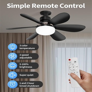 Fandis Black Rotate Ceiling Fan Lights With Remote E27 Tri-color 30 Watss Dimming LED Light