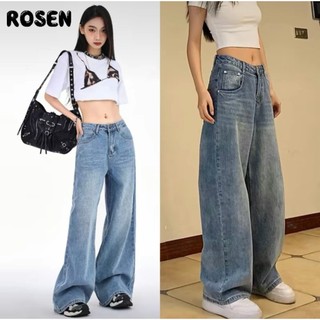 【Rosen】Retro Wide Leg Jeans for Women High Waist Straight Leg Jeans Baggy Jeans Swagger Style