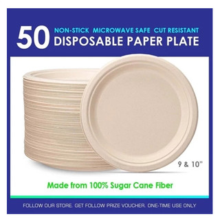 [50pcs] Sugarcane Bagasse Paper Plate biodegradable (3 sizes)