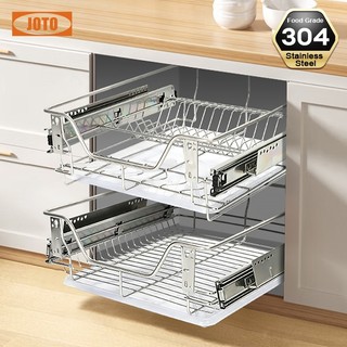 JOTO 304 Stainless Pull Out Dish Rack Pull Out Basket Tray full out Basket Cabinet Kitchen Organizer
