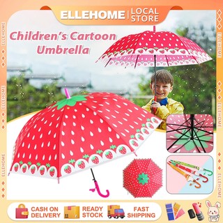 Children’s Cartoon Umbrella Kids Long Straight Colorful Fruits Wind and Rain Protection Umbrella