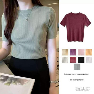 Plain T-shirt Knitted Cotton Round Neck For Women Adults Freesize can fit up to large Basic Top