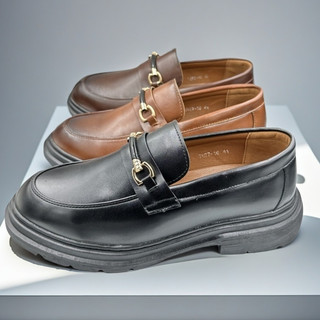 Ready Stock Korea Fashion Loafers for Men Casual Leather Loafers Black Brown Leather Shoes
