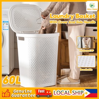 Talmf 60L Laundry Basket With Cover Plastic Dirty Clothes Storage Organizer Large Capacity Hamper