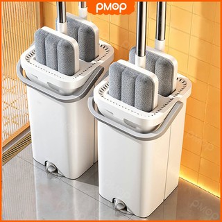 PMOP 360°Mop With Bucket Self Wash Dry wet separation Floor Mop 5 Microfiber Refill Pad Flat Mop