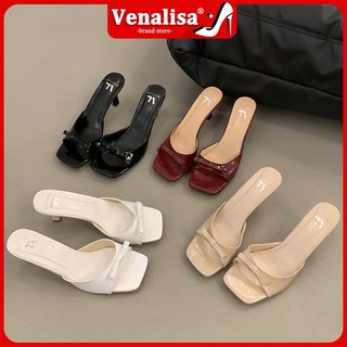 Venalisa 2.5 inches Women's high heels sandals French retro rosette Genuine Leather Open toe Stilett