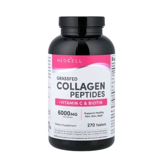 NEOCELL Grassfed Collagen Peptides + Vitamin C & Biotin, 270 Tablets, Healthy Hair, Skin, and Nails