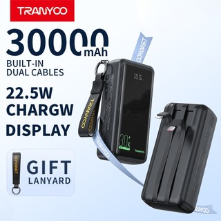 Tranyoo K18 30000mAh 22.5W Power Bank Built in Cable Large capacity Fast Charging Free lanyard