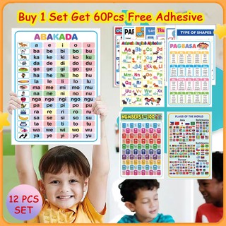 12 PCS Abakada Learning Materials Educational Charts For Kids English Alphabet Early Education Toys