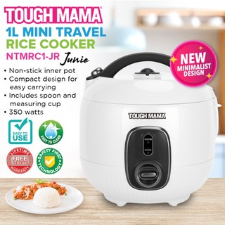 Tough Mama NTMRC1-JR Junie Jar Rice Cooker White Minimalist 1L Mini Travel Cooker Spoon MeasuringCup
