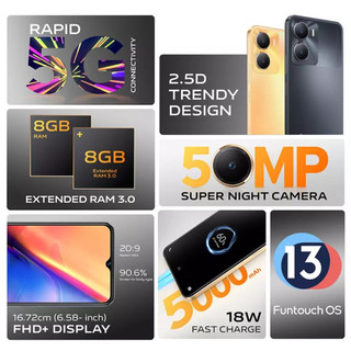 Smartphone <8GB+256GB>[5000mAh Battery LIfe |6.58 Inch LCD Screen|52MP Camera]