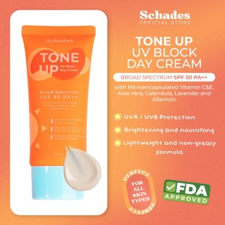 Schades Tone Up UV Block Day Cream Broad Spectrum Sunscreen SPF 50 PA ++ | All Skin Types | Skintint