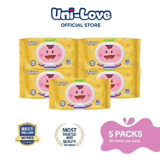 UniLove Powder Scent Baby Wipes 80's Pack of 5 - Hypoallergenic | 99% Water