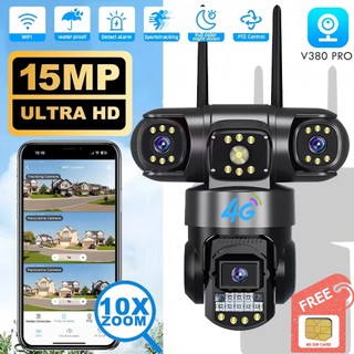 4G SIM Three Lens CCTV Camera Outdoor 4K HD Three Screen View Auto Tracking PTZ IP Camera App:V380
