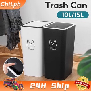 CHIT Trash Can with Lid Nordic Press-Type Rectangular Garbage Bin for Kitchen Bathroom Trash Bin