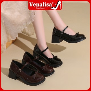 Venalisa Women's high heels Loafers Mary Jane Round head Thick sole 2 inches student Office work
