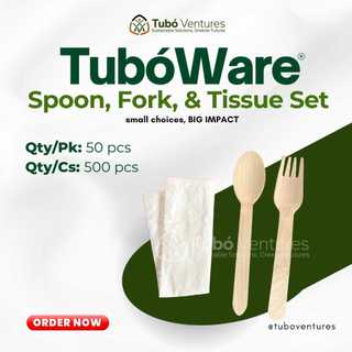 TuboWare Wooden Spoon Fork Tissue 50 pcs Set