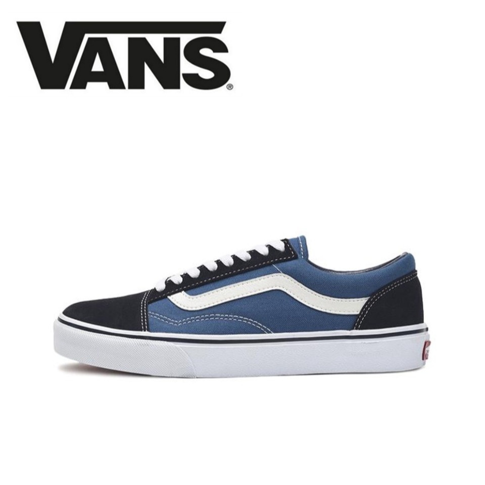 【100%Original】Vans Old Skool Canvas Blue Low Top Women&Men Sneakers 556436-00002