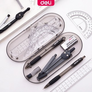 Deli 7pcs Geometry Compasses Ruler Set Exam Drawing Math Learning Tools 9591