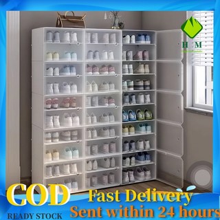 【COD】Shoe Cabinet Shoe Rack Plastic Dustproof Double Capacity Shoe Box Stackable Shoe Organizer