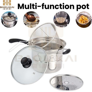 3 in 1 Stainless steel Steam and Deep Frying Cooking Pot with Boil Basket