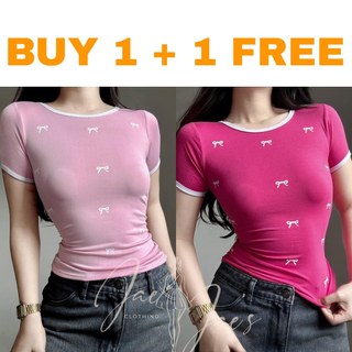 Rachel Ribbon Buy 1 + 1 Free (2PCS) Ringer Basic Cotton Top For Women Casual Top