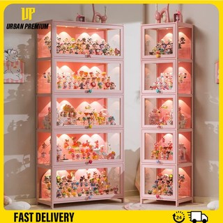 5-layer 80cm pink Acrylic Display Cabinet For Toy Shatterproof Dustproof Transparent Showcas