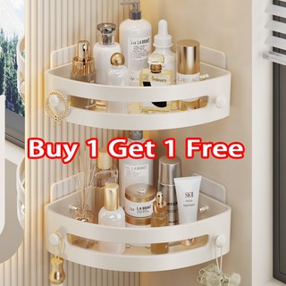 Bathroom Corner Shelf Punch-free Wall Mounted Triangle Storage Rack With Hooks Shower Organizer