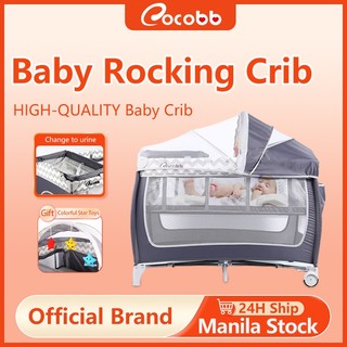 COCOBB Baby Rocking Crib Folding Swing Crib With Mosquito Net And Diaper Table Children's Play Bed