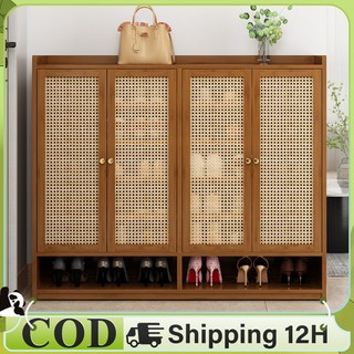 WoodLand Bamboo Shoe Cabinet With Rattan Door 7 Layers Rack Organizer Indoor