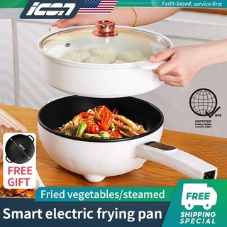 ICON Electric Frying Pan 2Layer Cooker Multifunctional Rice Cooker Non Stick Mini Pot With Steamer