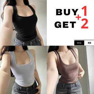 BUY 1 GET 2 (3PCS) YHE Basic Solid Top Double Lining Racerback Slim-Fit Color Plain Tops Womenswear