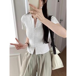 Riya Fashion Hazel top unique double zipper pure cotton shirt simple basic top semi crop top 5494