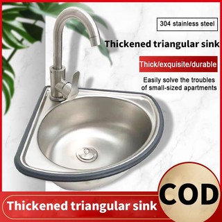 Single Triangle Hand Wash Sink Stainless Corner Sink Mini Bar Sink Wash Basin Drain Pipe ＆Faucet