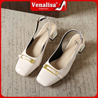 Venalisa Women's high heel sandals Square Head Chunky heel leather Fashion hook up One-step