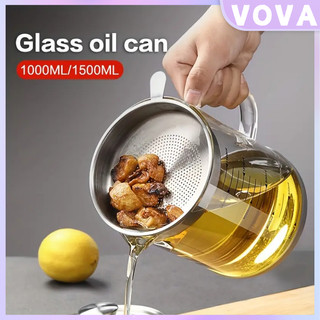 Glass Oil Filter Pot 1000/1500Ml Oil Container Jug Separator Can Kitchen Fine Mesh Strainer Storage