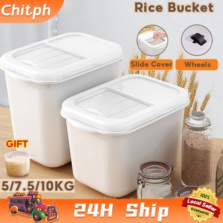 CHIT Slide Cover Rice Bucket with Wheels 5/7.5/10/25KG Damp-proof Moisture Grain Sealed Storage Box