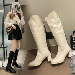 New Korea Fashion Long Boots WOmen Zipper Knee-high boots Chunky high heels 6.5CM