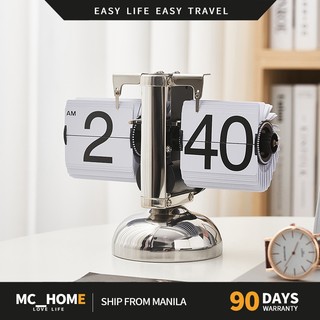 MC&HOME Retro Flip Mute Automatic Page Internal Gear Operated Stainless Steel Clock Home Decor
