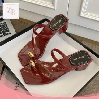 Z&R Store New Fairy Mid Heel Sandals Open Toe With Golden Ring Stylish Rubber Heels For Women