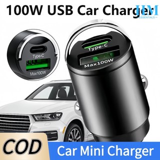 100W Mini Car Charger Fast Charging PD 3.0 Fast USB Type C Car Phone Charger For Samsung Huawei