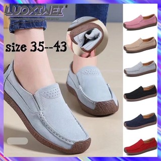 【COD】Women Shoes Loafer Suede Leather Slip Ons Moccasins Topsider Ladies Flat Shoes 3066