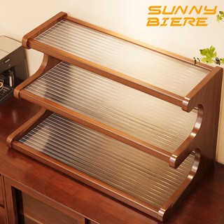 Sunny Biere Cup Drying Rack Bamboo Rack With Rattan / Acrylic Drain Tray Kitchen Storage Rack