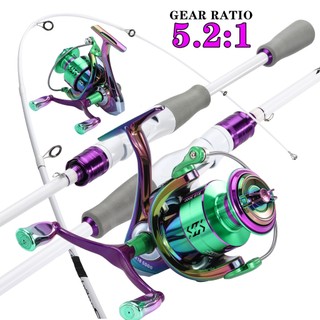 Set Spinning Fishing Rod Carbon M Power 1.8M and Fishing Reel Double Handle 5.0:1 Gear Ratio 15KG