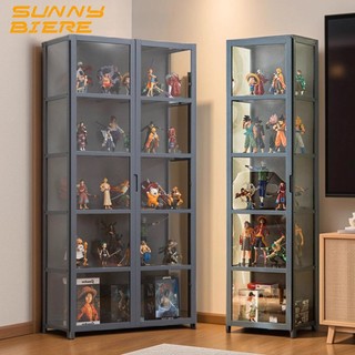 SUNNY BIERE Display Cabinet Bamboo Acrylic Grey Wooden Cupboards Wood Cabinets For Toy Saving Space