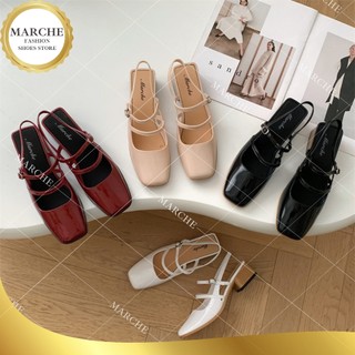 Marche French Retro Square Toe Thick-Heels Jelly Rubber Mary Jane Shoes For Women