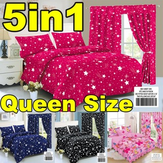 5in1 Queen Size Bed Sheet Semi Cotton Bedsheet No Lukot No Gusot Bedsheet Corner Full Garterized