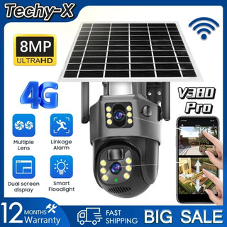 V380 Pro Smart 4K HD Dual Lens Solar Security CCTV Camera Outdoor  Waterproof Mobile Detection Alarm