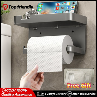 Punch-free Toilet Double-Layer Storage Roll Paper Rack Multi-Functional Wall Mount Paper Towel Rack